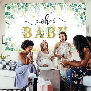 2D Flat Banner 1pc Sage Baby Shower Decoration, Gender Neutral Background, Boy Baby Backdrop, Party Decor, No Power Needed