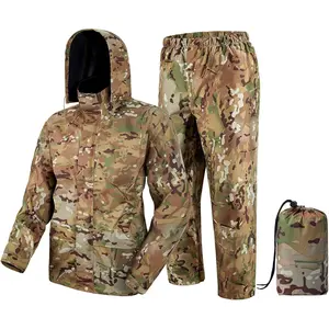 Rain Suit Rain Gear for Men Waterproof Camo Rain Jecket Lightweight Raincoat Hood for Protection Hiking