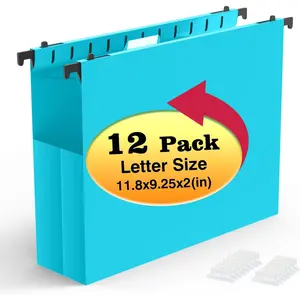 Extra Capacity Plastic Hanging File Folders,12 Reinforced Expanding Hang Folder Letter Size,Accordian Pocket,2 Inch Expansion, Hard Hanging Folder Organizer for Office,Blue