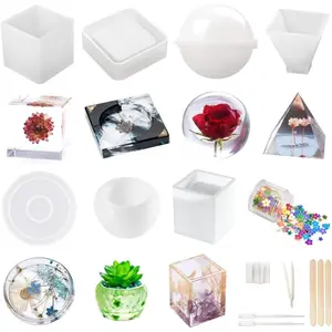 Resin Molds Silicone Kit 20Pcs, Sphere,Cube,Pyramid,Square,Round, Used for Create Art,DIY,Coasters,Candles, Bonus Decorative Sequins and The Complete Set Tools