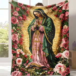 Our Lady of Guadalupe Guadalupe Virgin Religion Christian Flannel Blanket Soft Funny Throw Blanket Cozy Lightweight Plush Portable Cover Blanket For Sofa,Warm Gift For Birthday,Christmas,Multiple Blankets