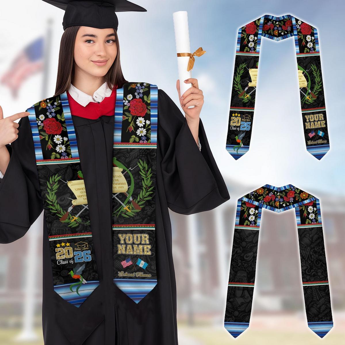Personalized Guatemalan American Graduation Stoles 2026, Guatemala Graduation Sash