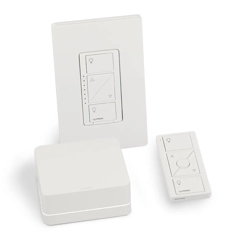 Lutron Caseta Smart Dimmer Switch Kit: Includes Smart Hub, Original In-Wall Dimmer Switch, Pico Remote, and Wall Plate, P-BDG-PKG1W, White