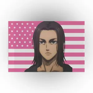 Eren Yeager Pink Flag Print, Anime Room Decor, Flag Wall Art, Attack on Titan Poster, Japanese Manga Fan Gift