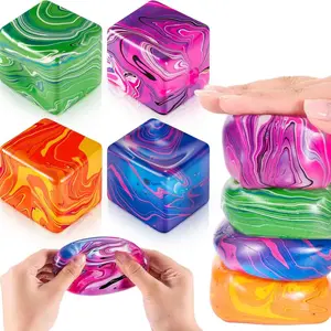 Cute Marble Tie Dye Squishy Cube Fidget Toy, Slow Rebound Stress Relief Sensory Squeeze Toy For Kids Adults Anxiety Calming