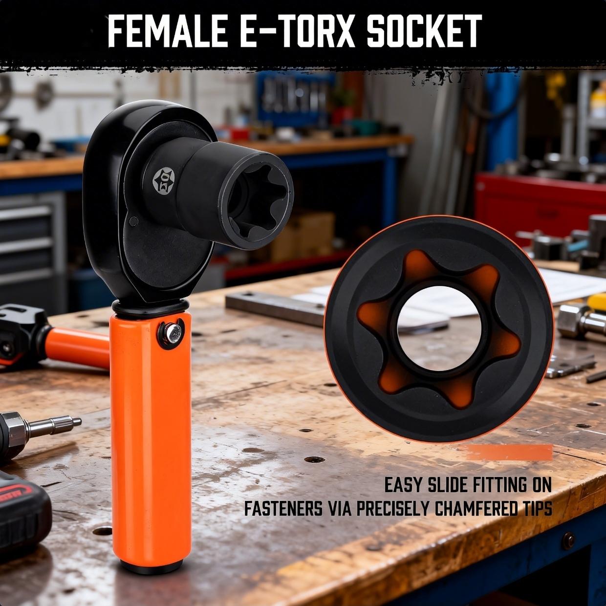 31-Piece Torx Bit Socket and External Torx Socket Set，E-Type Sockets, Torx Sockets, External Torx (T30, T40, T50), Internal Torx (E8, E10, E12, E14), and Torx Bits