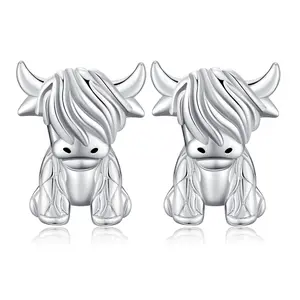 DRINSPER 925 Sterling Silver Earrings, Highland Cow Earrings, Cute Daily Wear Stud Earrings for Women