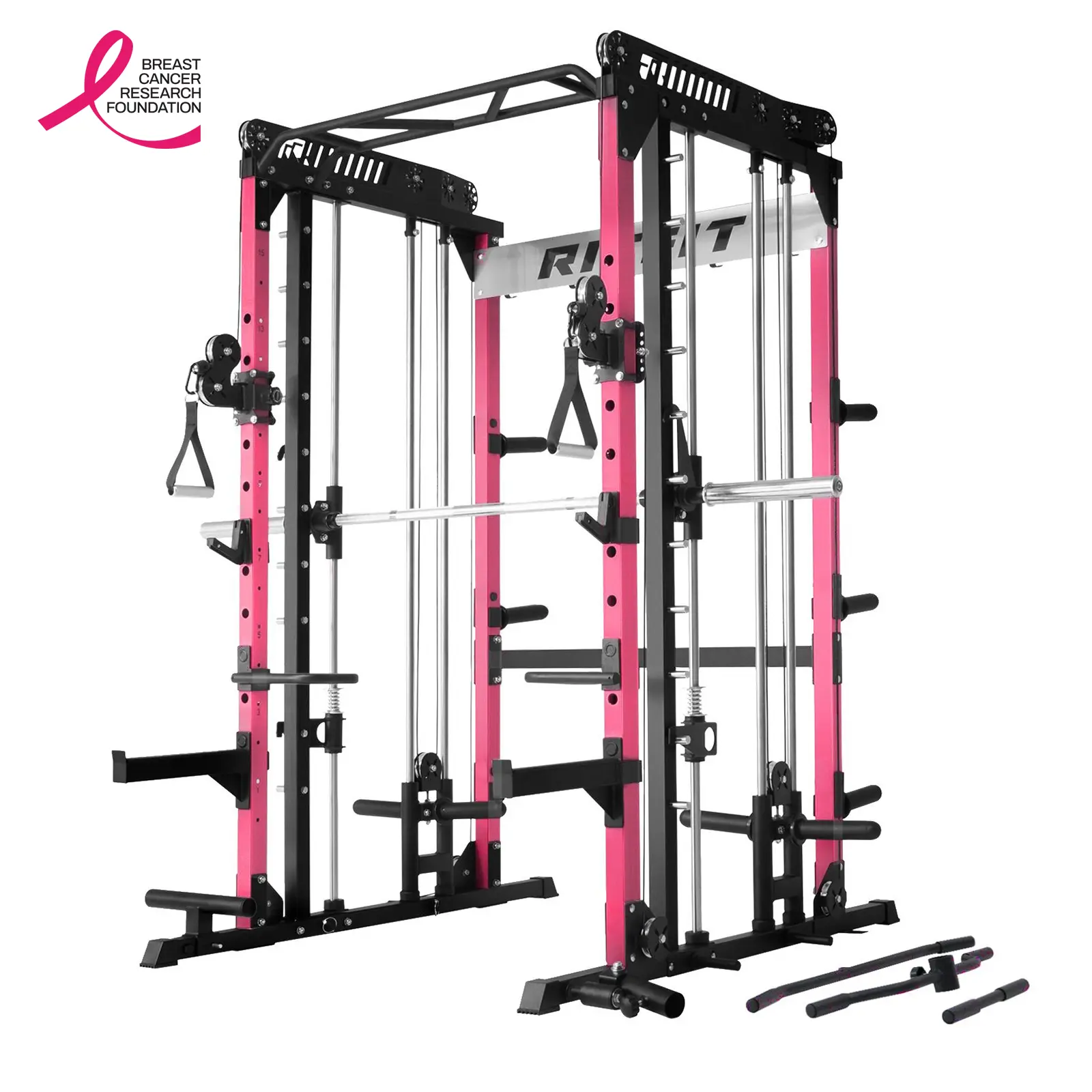 RITFIT Pink M1 Pro/2.0 Heavy-Duty Steel Frame Smith Machine - Customizable Homegym Equipment, Adjustable Strength Training Gear with 11 Smith Height Settings, Cable Crossover System, Squat Rack, Adjustable Racks for Strength Training