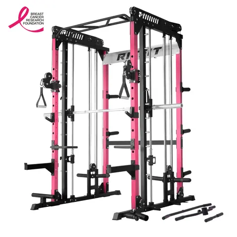 RITFIT Pink M1 Pro/2.0 Heavy-Duty Steel Frame Smith Machine - Customizable Homegym Equipment, Adjustable Strength Training Gear with 11 Smith Height Settings, Cable Crossover System, Squat Rack, Adjustable Racks for Strength Training