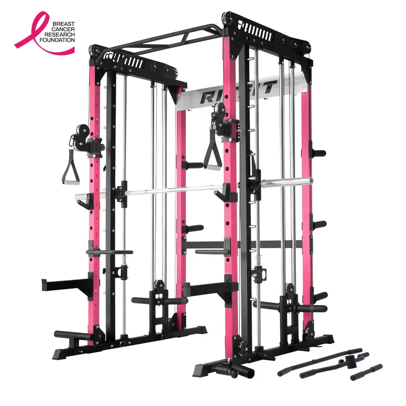 RITFIT Pink M1 Pro/2.0 Heavy-Duty Steel Frame Smith Machine - Customizable Homegym Equipment, Adjustable Strength Training Gear with 11 Smith Height Settings, Cable Crossover System, Squat Rack, Adjustable Racks for Strength Training