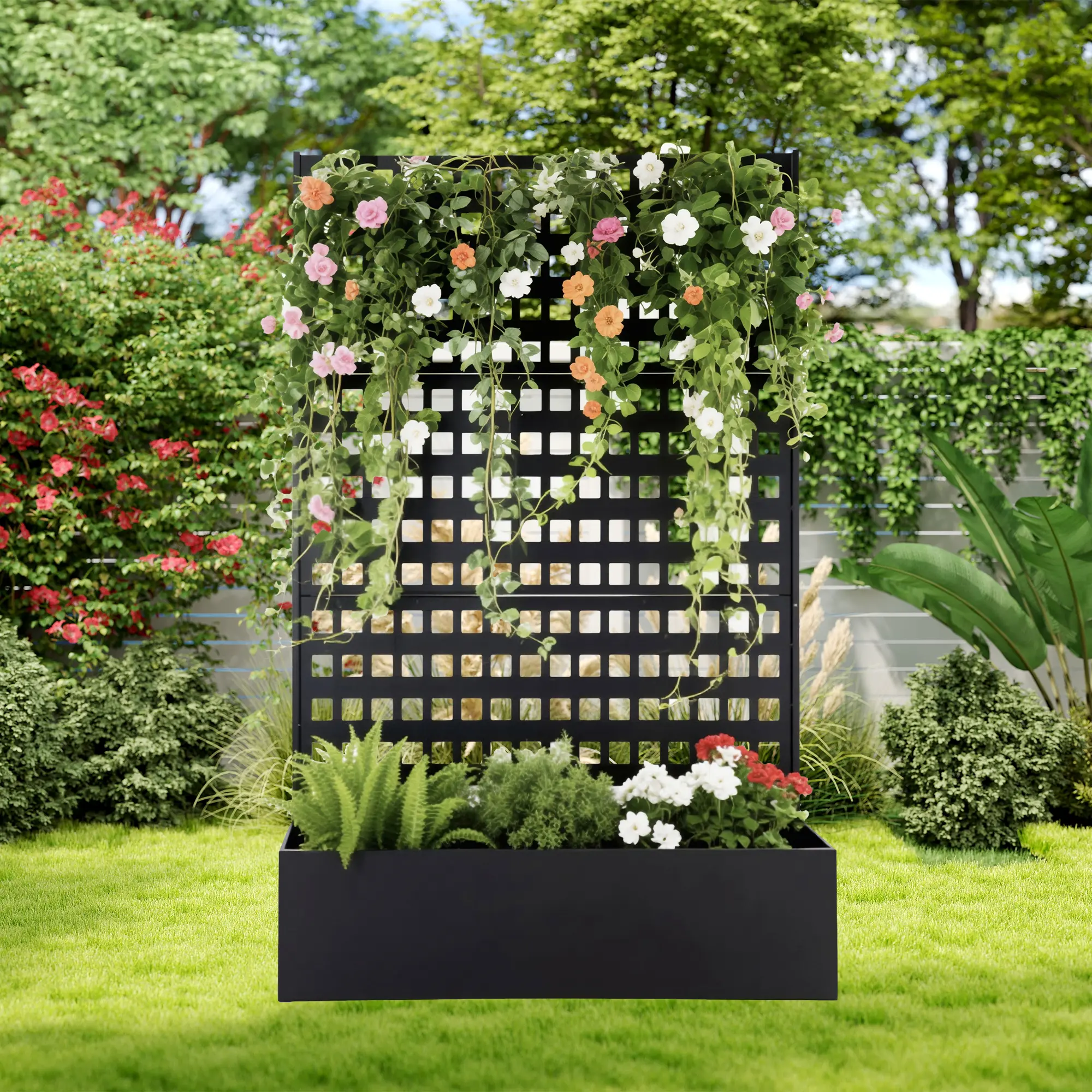 Heavy Duty Galvanized Steel Raised Garden Bed with Trellis – Rust-Resistant Metal Planter Box, Drainage Holes, Vertical Elevated Planter for Climbing Plants, Vegetables, Herbs, Flowers – Easy Assembly, Outdoor Patio, Balcony, Backyard