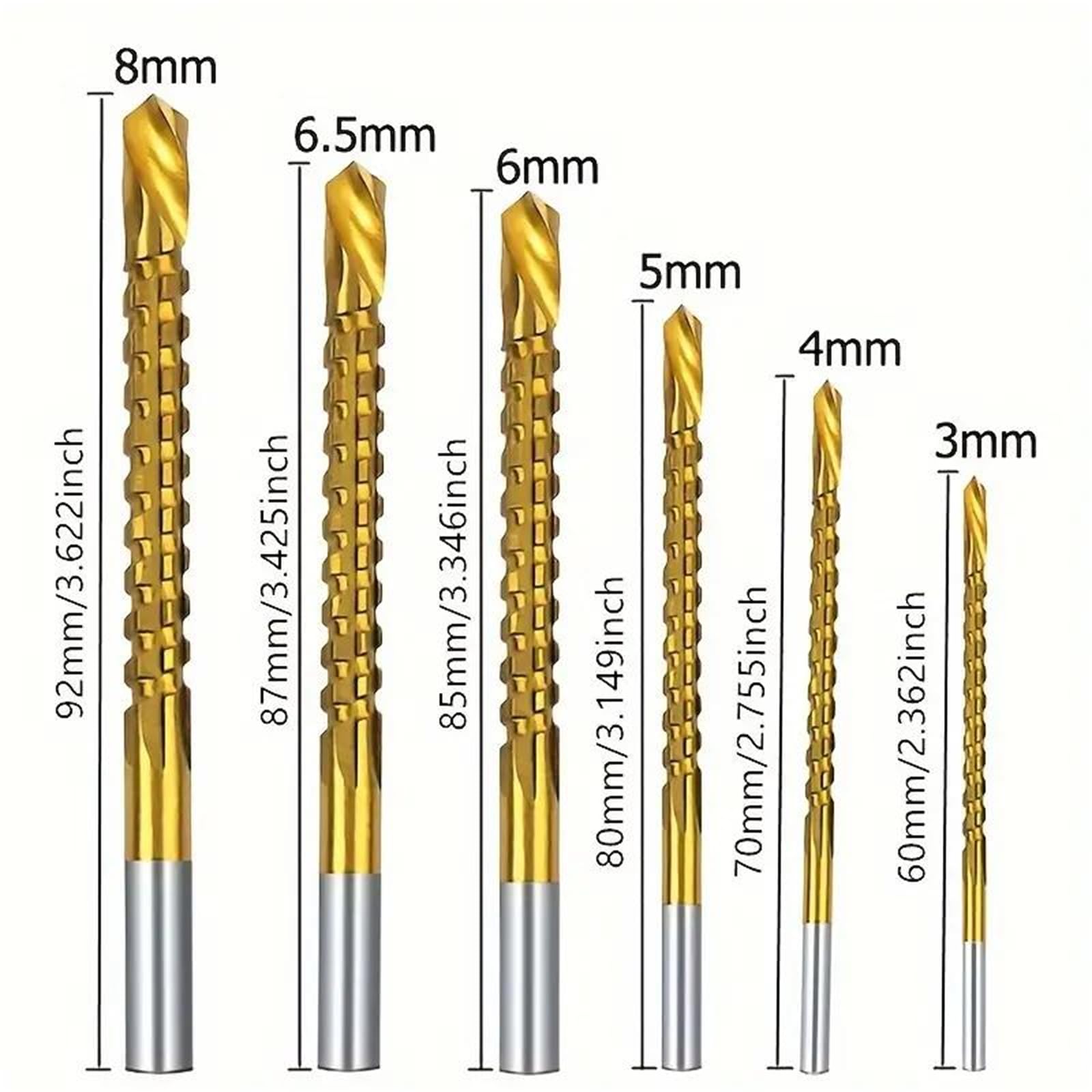 6pcs Drill Bits 3-8mm Serrated Side Cutting Drill Bit Impact Titanium Coated Hss Twist Titanium Hss Set Woodworking Tools