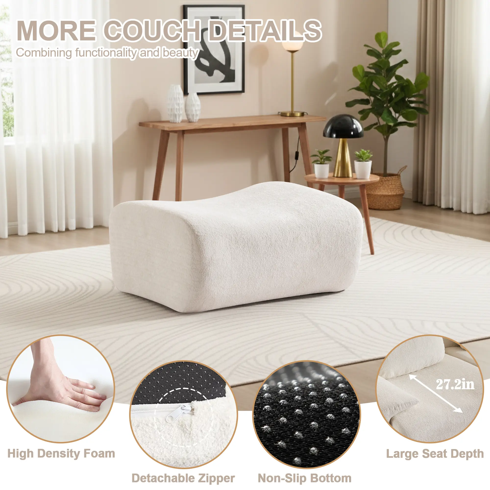 Modern Minimalist Cloud Footstool Ottoman - High-Density Foam, Soft Cozy Footrest for Living Room, Bedroom Indoor Furniture
