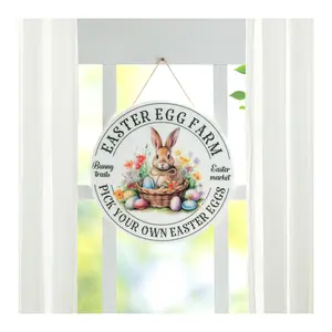 Glitzhome 11.75"D Easter Bunny Round Wall/DoorHanger