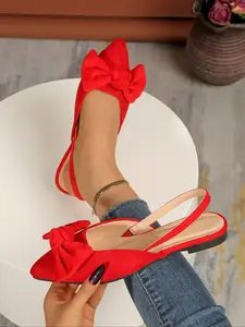 Women's 2026 Hot Trending Bow Detail Slingback Pointed Toe Flat Pumps, Elegant Comfy Footwear for Office, Daily Wear & Casual Occasions, Fashion Dress Shoes for Women & Girls