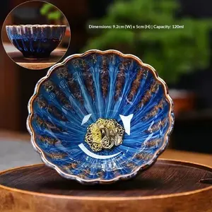 ST Kiln-Changed "Sword Station" Teacup – Golden Dragon Inlay Edition, Handcrafted Ceramic Single-Cup Teaware