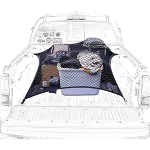 Car Essentials Truck Cargo Net Cover – Heavy Duty Pickup Bed Netting for Securing Loads, Stretch Mesh Organizer for Truck Accessories & Tools simple
