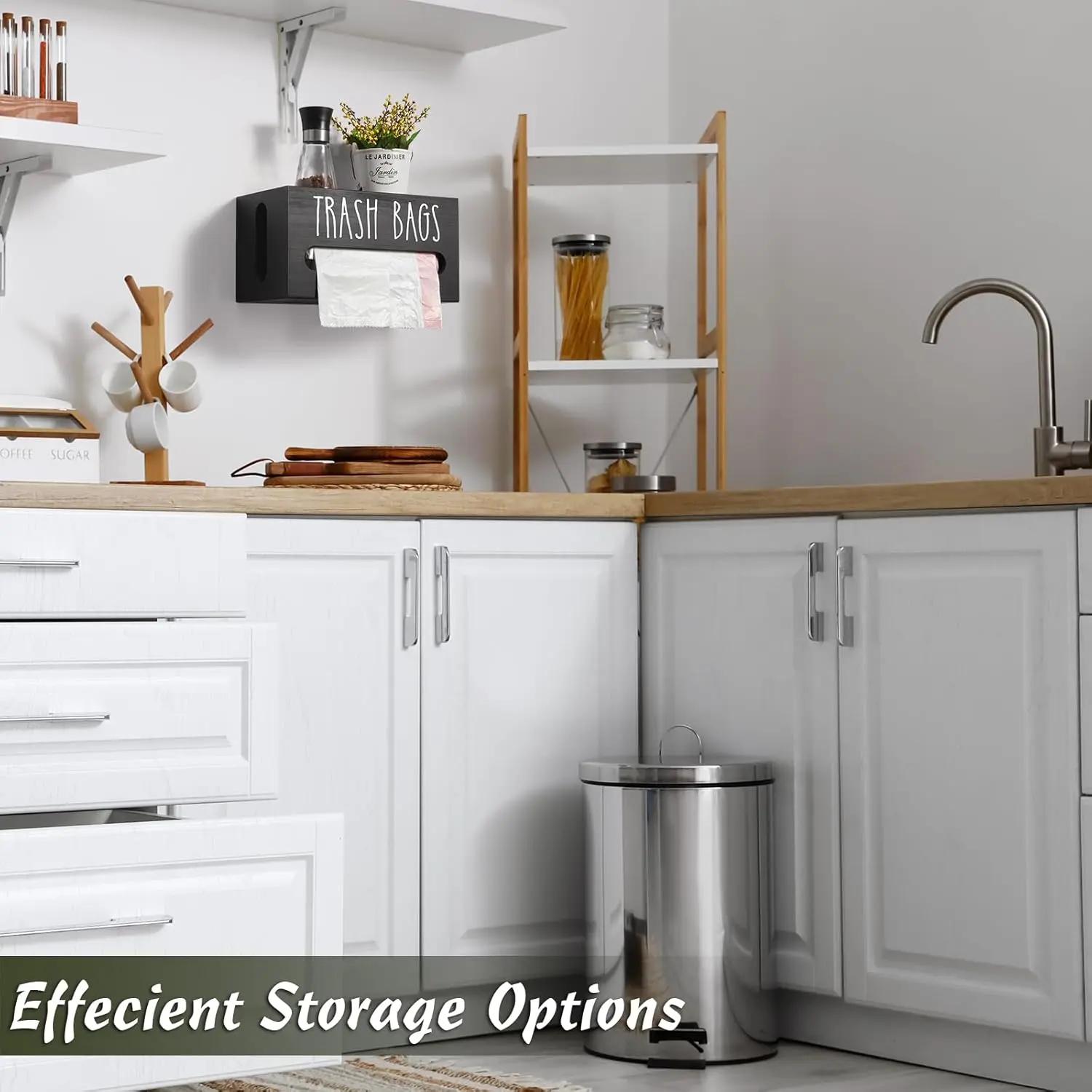 Upgraded 2-in-1 Wooden Plastic Bag Holder, Extra Large Wall Mount Dispenser, Hanging Grocery Bag Storage Organizer for Kitchen & Bathroom, Space-Saving Design, Easy Install, Multi-Purpose Trash Bag & Tote Storage