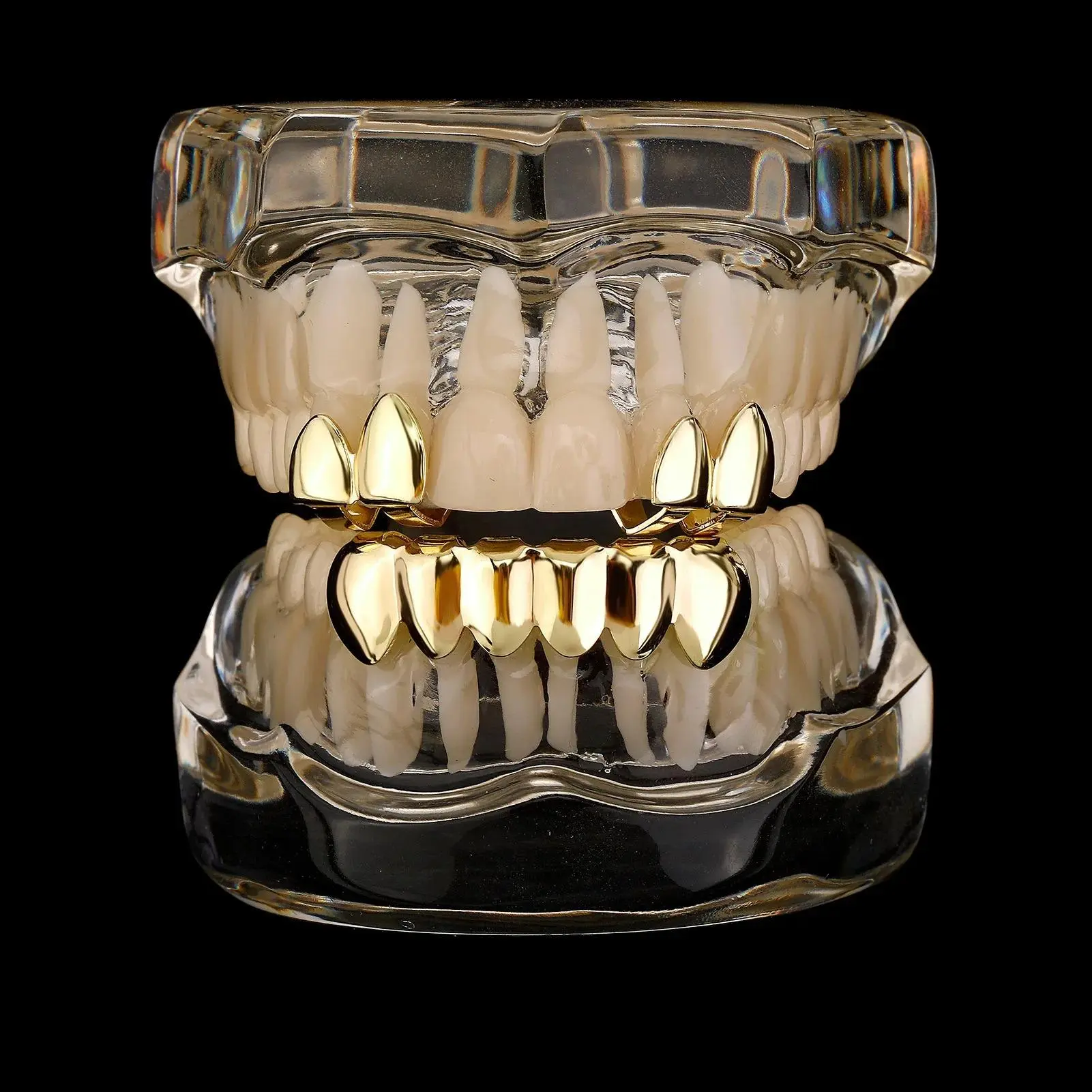 Unisex Glossy Finish Gold-Silver Tooth Grillz, 2 Pcs Top-Bottom Tooth Caps, Fashion Costume Jewelry for Halloween Cosplay Gifts
