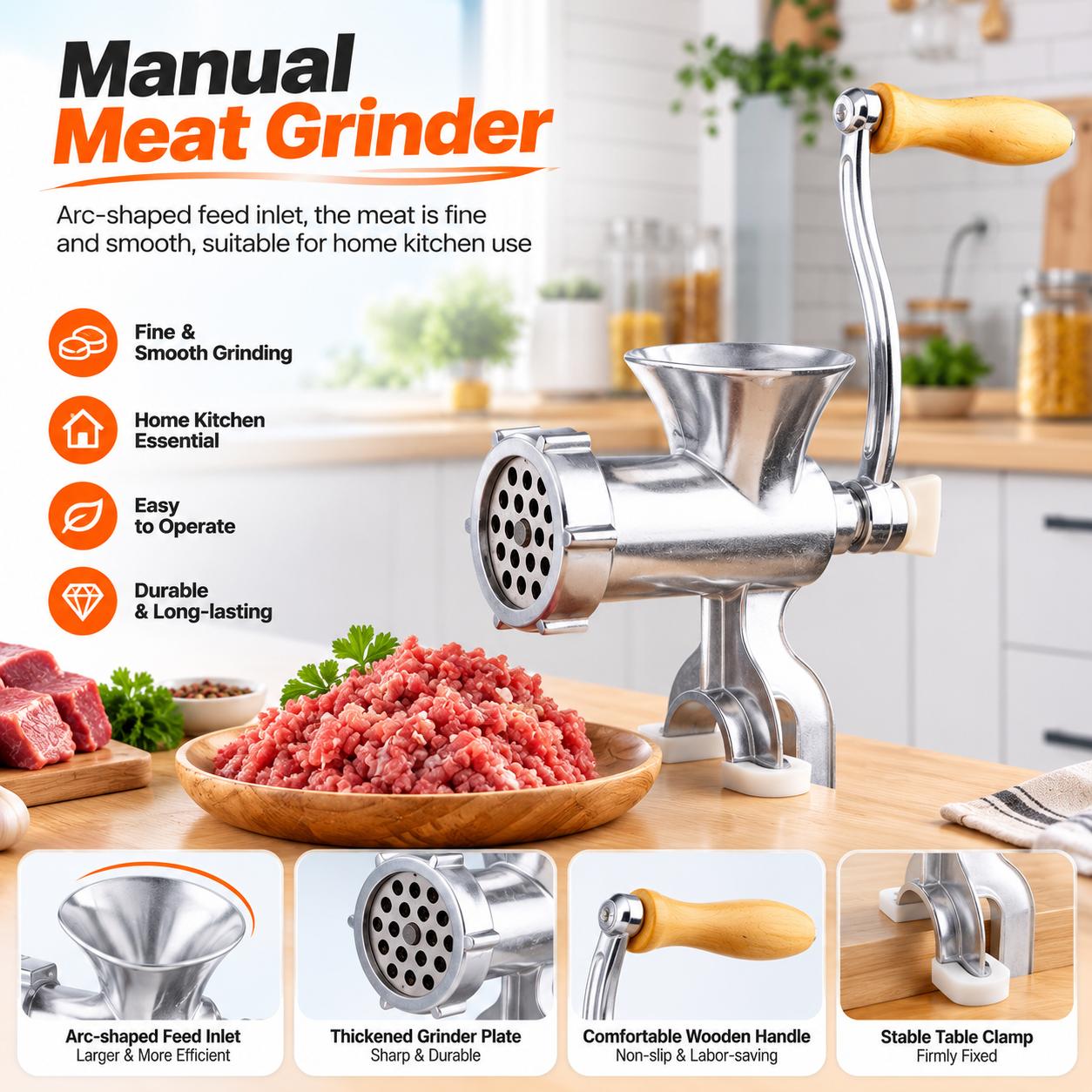 Hand-Crank Meat Grinder, Multifunctional Aluminum Food Mincer with 1 x Sausage Stuffer Funnel, 1 x Noodle Press Mold Plate & 2 Spice Powder Grinding Attachments-2656, 2 X Spice Powder Grinding Attachments