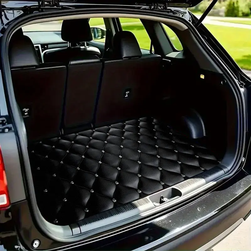 1PC Geometric Black Diamond Pattern Automotive Mat - Durable Synthetic Polyester Car Trunk Floor Liner, Safe Practical Car Accessory for Cargo Securing & Lifting, Daily Travel, Ideal Christmas Gift, Car Accessories