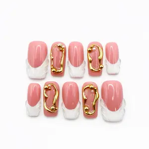 Press On Nails  Petal Tide  Medium Almond Nude Blush Base Pink Ombré Tips 3D Flower Accents Pearl Centers Dew Drop Details Glossy Finish Prettè Nail Studio