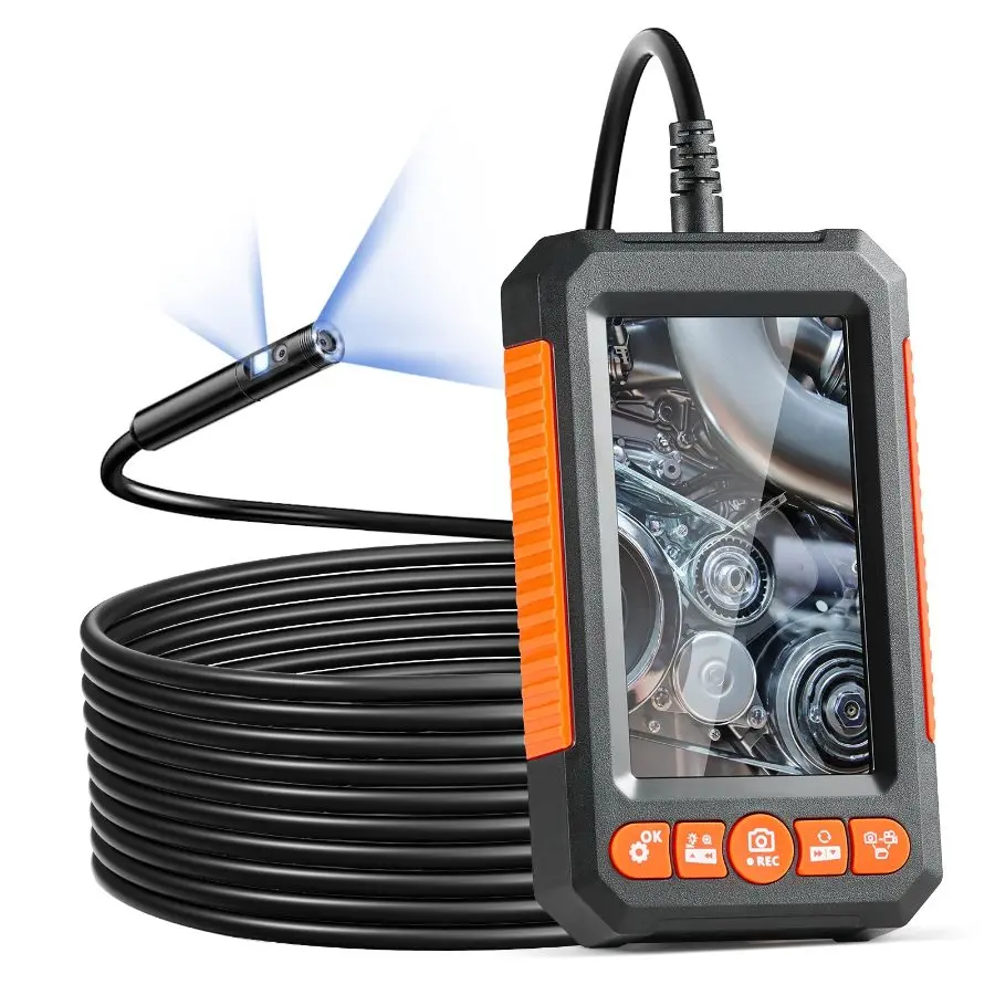 VEVOR Endoscope Camera with Light, Dual Lens Industrial Borescope, 4.3 Screen 1080P Inspection Camera, 8+ 1 Lights, 4X Zoom, IP67 Waterproof Snake Camera for Auto, Plumbing (16.4FT Cable, 32GB Card)