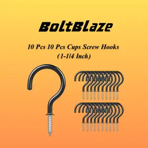 10 Pcs Cups Screw Hooks, 1-1/4 Inch Vinyl Coated Screw-in Hooks Hanging Plants & Flower Baskets, Multi-Function Wall Hooks Garage Hooks Cup Hooks for Indoors Outdoors - Black Self-Drilling Drywall Hex Washer