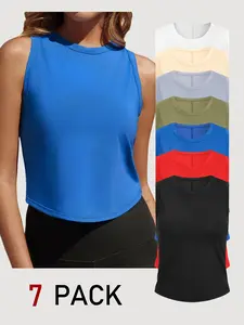 FISOEW Womens Workout Cropped Tank Tops Racerback Sleeveless Crewneck Running Yoga Active Shirts