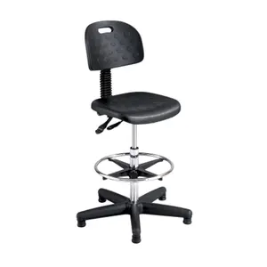 Safco 6912 Black Rubberized Deluxe Workbench Chair, Adjustable, Assembly Required, Contoured Back, Fixed ft Ring, Floor Glides