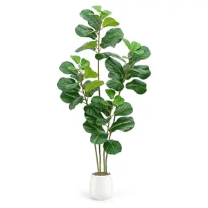 Faux Fiddle Leaf Fig Tree In White Planter 6'