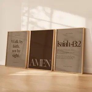 ( Select style ) Modern Christian Wall Art | Daily Reminder Scripture Prints | Neutral Faith Bible Verse Decor | Isaiah 43:2, Walk by Faith, Amen