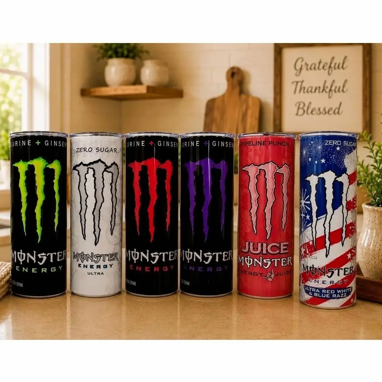 Monster-Inspired Energy Drink 20oz Skinny Tumbler | Handmade Sublimation Tumbler | Stainless Steel Travel Cup | Gift for Energy Drink Fans