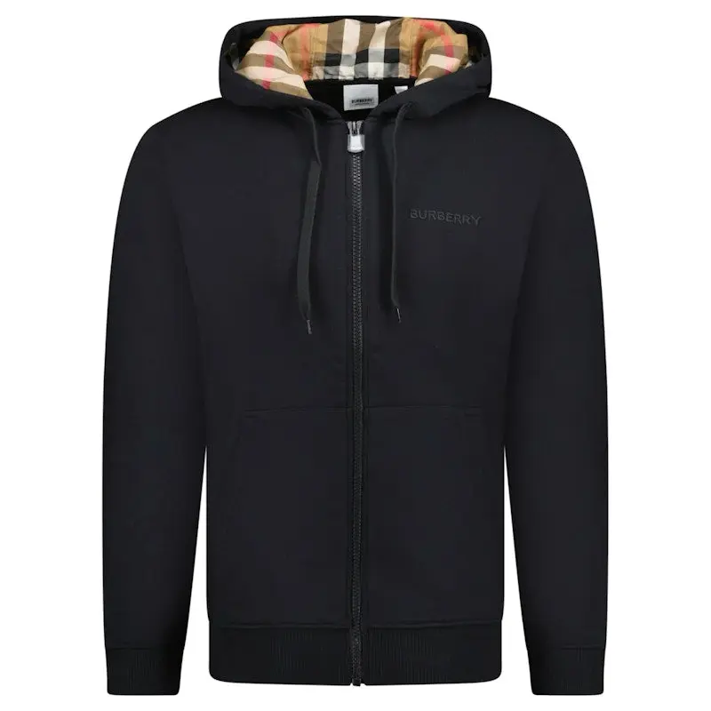 Burberry Hove Check Embroidery Logo Zip Hoodie Black (men) by
