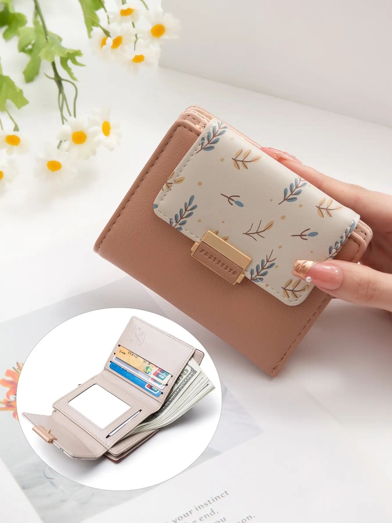 2026 New Print Zipper Short Wallet, Korean Style PU Flower Buckle Foldable Handbag, Multi-Card Student Coin Purse, Gift for Students, Wallet With Zipper