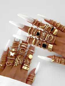 Women's Vintage Fashion Ring Set, Leaf Heart Snake Butterfly Square Rings, Elegant Jewelry Gift for Women, Stackable Statement Rings