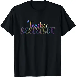 100% Cotton Cute Tie Dye Teacher Assistant Paraeducator Appreciation T-Shirt Round Neck Short Sleeve T-Shirt Women's Men Graphic Tee