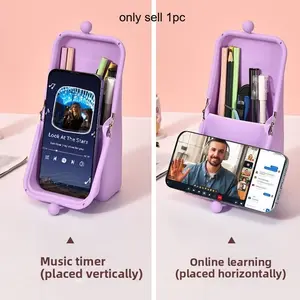 1-Pack Multi-Functional Silicone Vertical Pen Pouch, Stationery Organizer Box, Can Be Used as a Stand, Also Suitable as a Makeup Bag or Cosmetic Storage Pouch, Stylish and Portable Pencil Case