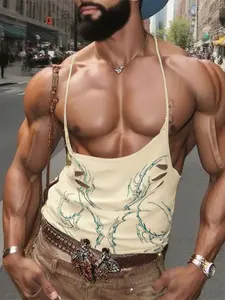 INCERUN Men's Simple Casual Printed Hollow Out Sleeveless Vest, Stylish and Comfortable, Suitable for Daily Wear