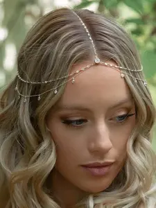 Boho Style Pearl Star Crystal Alloy Headband with Teardrop Pendant, and Silver Color, Elegant Accessory for Women