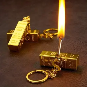 Gold 2-Piece Set Windproof Permanent Metal Kerosene Lighters - Multifunctional Mini Portable Oil-Free No-Battery Igniters, Lighter-Shaped Party Gifts for Campfire/BBQ Party, Boyfriend Gift (Creative Matches Design)