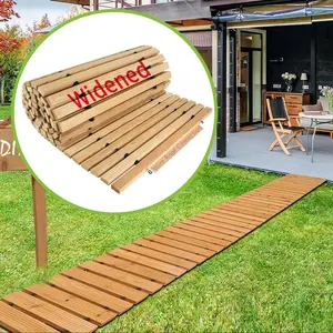 12ft x 22in Cedar Wooden Garden Pathway Foldable Roll Out Anti-Slip Walkway for Backyard Landscaping Heavy Duty Natural Aesthetic Safety