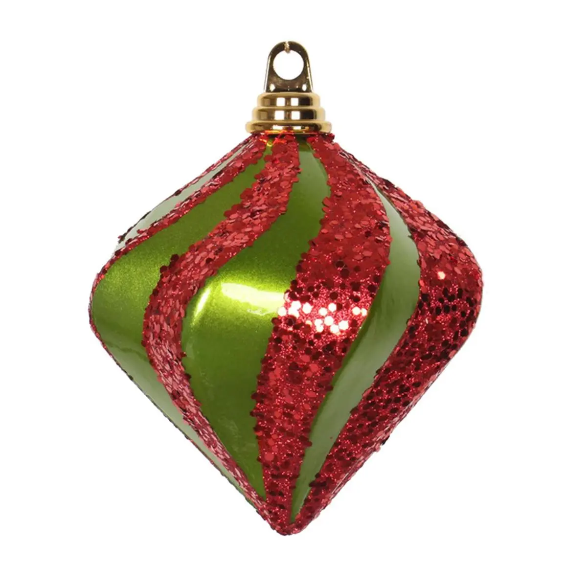 212 MAIN 6 in. Diamond-Shape Lime-Red Candy Swirl Glitter Finish Plastic Christmas Ornament, Colored Glitter Christmas Decor, Room Decoration Ornaments