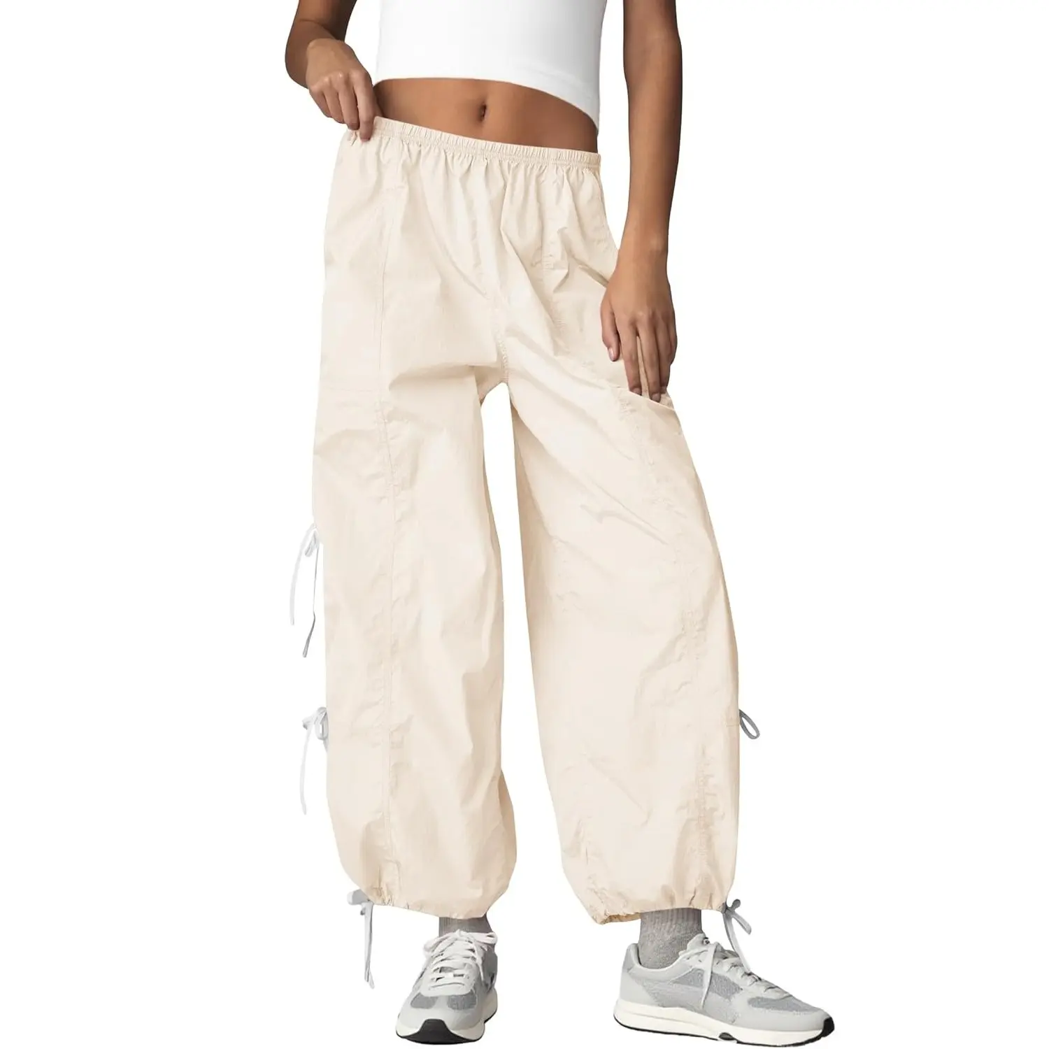 Fisoew Womens Wide Leg Track Pants Casual Elastic Waist Bow Tie Y2K Baggy Sweatpants with Pockets