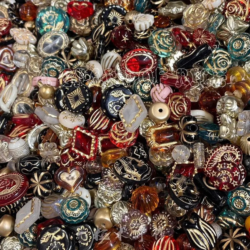 100g Vintage Baroque Gilded Beads, 130pcs Sketch Bracelets Beads, Beads For Jewelry Making, DIY Jewelry Making, 8-30mm Mixed-Colors, Butterfly Heart Flower Design