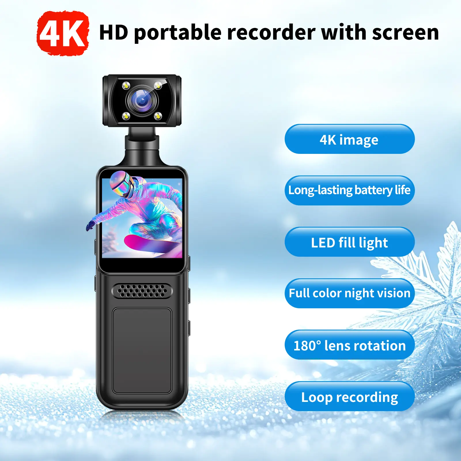 4K Body Camera with 1.3'' Display, 64GB Vlogging Camera, High-Definition Video Recording Pocket Camera, Compact and Lightweight, Ideal for Travel and Daily Use, Digital Vlogging Camera for YouTube
