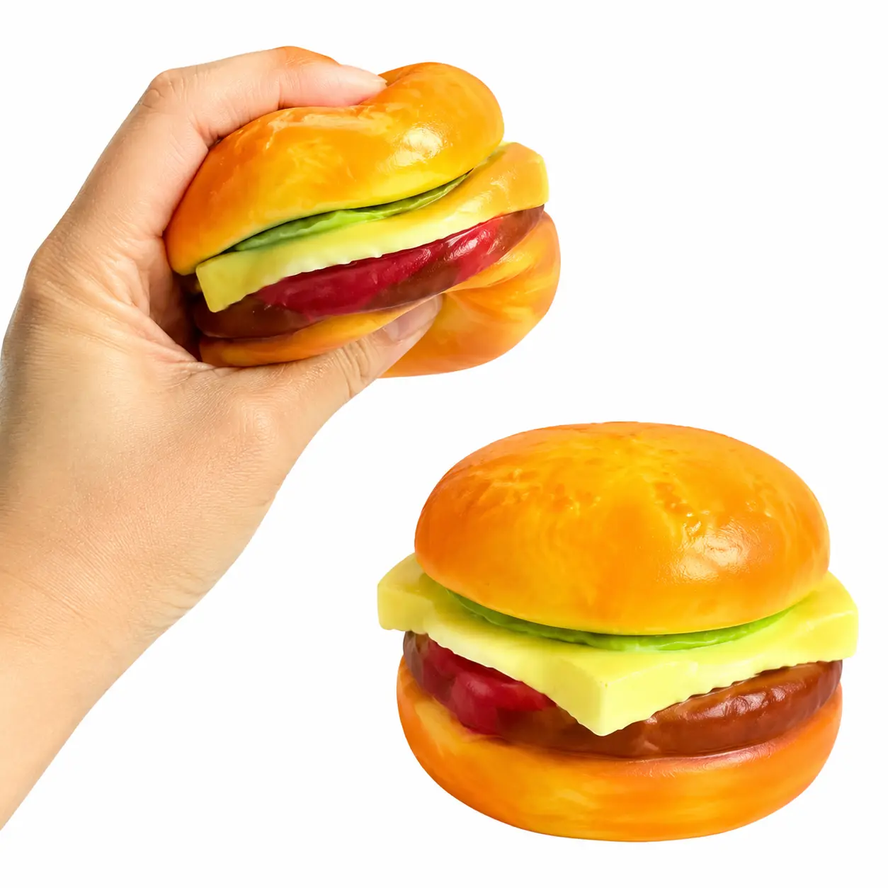 Hamburger Squishy Toy, Safe Non-Toxic Slow Rising Stress Relief Squeeze Fidget Toy, Realistic Fast Food Decompression Toy for Anxiety