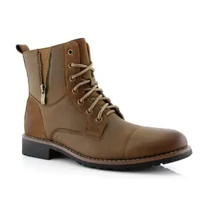 Ferro Aldo Reid classic cap-toe motorcycle combat boots, in Brown, Men's Size 6.5 - 13