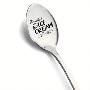 Father’s Day Gift Stainless Steel Spoon, Long Handle Coffee Ice Cream Cereal Spoon, Durable Kitchen Utensil for Daily Use