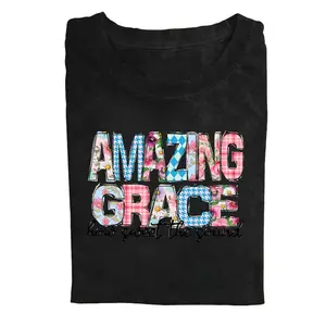 Retro Trendy Women'S Fashionable T-shirt |   High-Quality 230g Heavy-Duty Washed 100% Pure, Round Neck, Loose Short Sleeved, Artistic Style Christian Hymn Creative Pattern Print, Y2K American Street Worn Top, Holiday Gift, Party Celebration